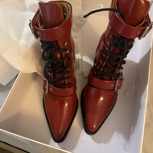 NWT Chloe Red Lace Up Boots - Picture 2 of 9